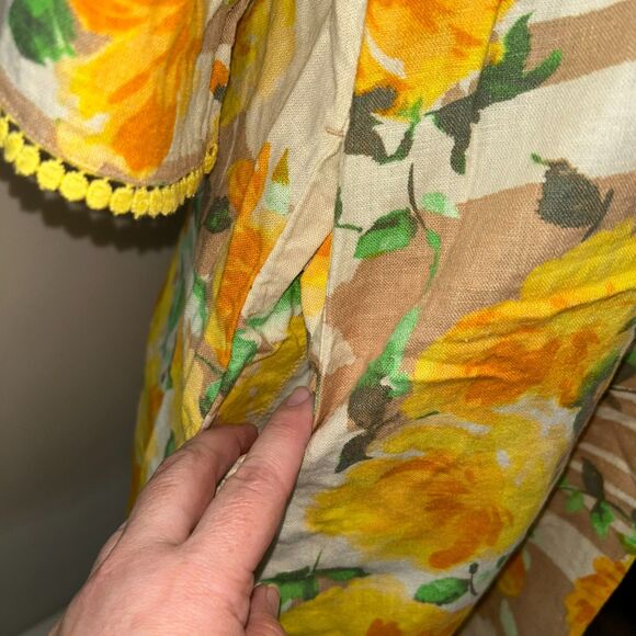 Isaac Mizrahi Live! Linen Blend Floral Dress Yellow Roses Size L Boho Tunic - Picture 2 of 8